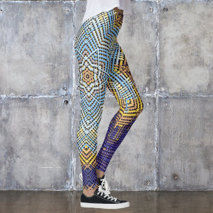 Weave Mandala Blue och Gult Leggings