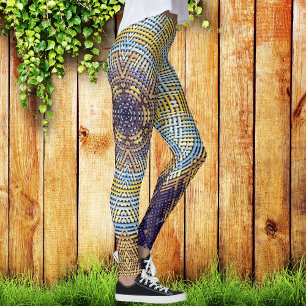 Weave Mandala Blue och Gult Leggings