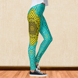 Weave Mandala Blue och Gult Leggings