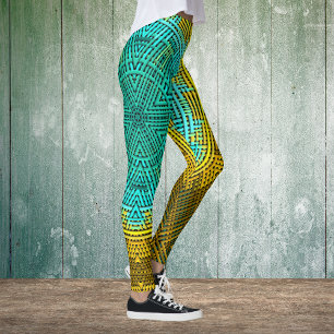 Weave Mandala Blue och Gult Leggings