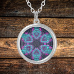Weave Mandala Blue Rosa och Lila Silverpläterat Halsband<br><div class="desc">Den här funkyn mandala har blått,  rosa och lila i ett stil i basket. Psykedeliska visualer för modern hippie eller någon som kärlek odlar färg.</div>