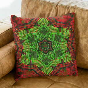 Weave Mandala Flower Red and Grönt Kudde