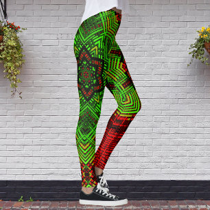 Weave Mandala Flower Red and Grönt Leggings