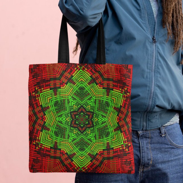 Weave Mandala Flower Red and Grönt Tygkasse (Skapare uppladdad)