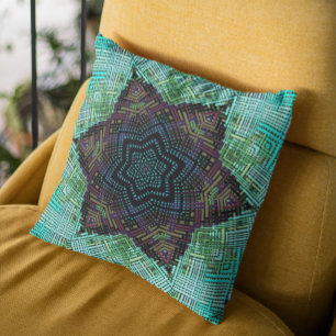 Weave Mandala Grönt Blue och Lila Kudde