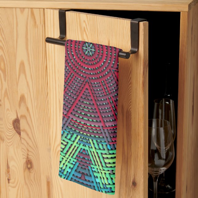 Weave Mandala Grönt Blue och Red Kökshandduk (Thirds Fold)