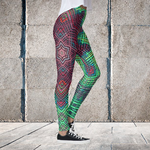 Weave Mandala Grönt Blue och Red Leggings