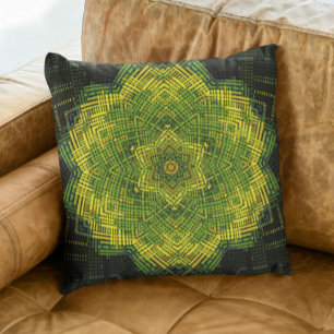 Weave Mandala Grönt Gult och Black Kudde