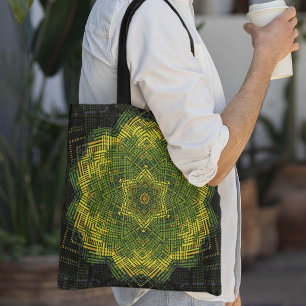 Weave Mandala Grönt Gult och Black Tygkasse