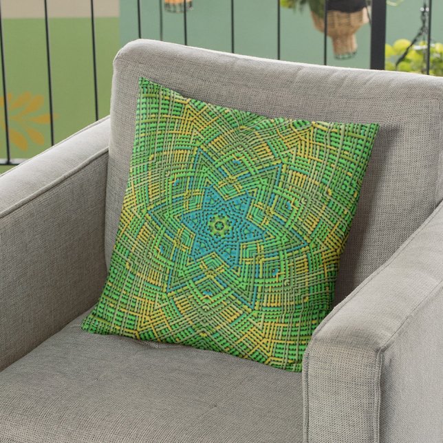 Weave Mandala Grönt Gult och Blue Kudde (Skapare uppladdad)
