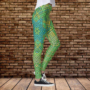 Weave Mandala Grönt Gult och Blue Leggings