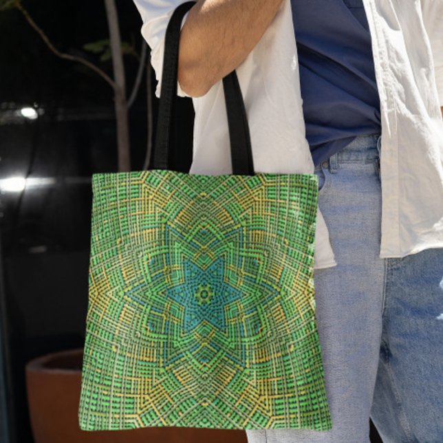 Weave Mandala Grönt Gult och Blue Tygkasse (Skapare uppladdad)
