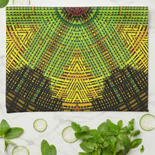 Weave Mandala Grönt Gult och Red Kökshandduk