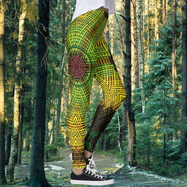 Weave Mandala Grönt Gult och Red Leggings (Skapare uppladdad)