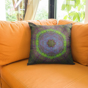 Weave Mandala Grönt Lila och Blue Kudde