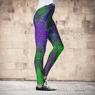 Weave Mandala Grönt Lila och Blue Leggings