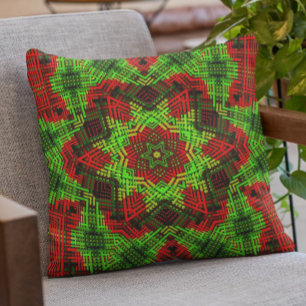 Weave Mandala Grönt och Red Kudde