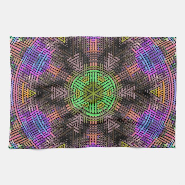 Weave Mandala Grönt Rosa och Blue Kökshandduk (Horisontell)
