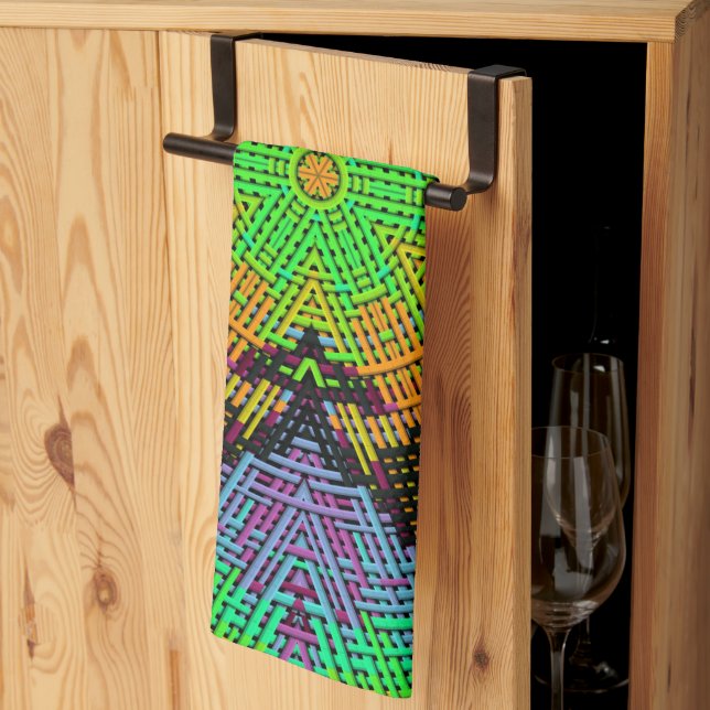 Weave Mandala-Gröntens Orange och Lila Kökshandduk (Thirds Fold)