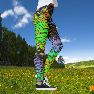 Weave Mandala-Gröntens Orange och Lila Leggings