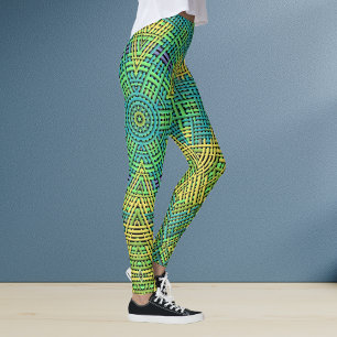 Weave Mandala Gult Grönt och Blue Leggings