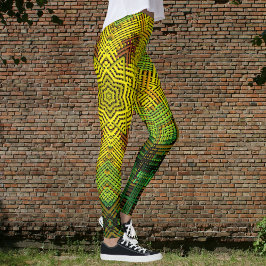Weave Mandala-Gultens Grönt och Orange Leggings