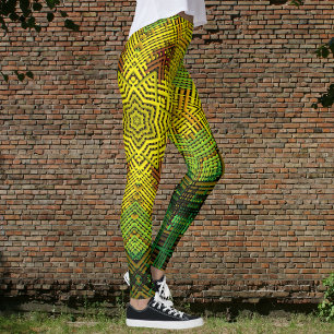 Weave Mandala-Gultens Grönt och Orange Leggings