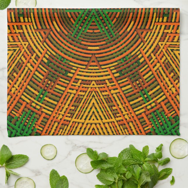 Weave Mandala-Gultens Orange och Grönt Kökshandduk (Vikta)