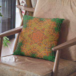 Weave Mandala-Gultens Orange och Grönt Kudde