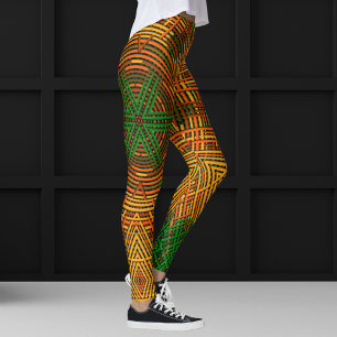 Weave Mandala-Gultens Orange och Grönt Leggings