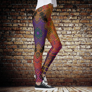 Weave Mandala-Gultens Orange och Lila Leggings