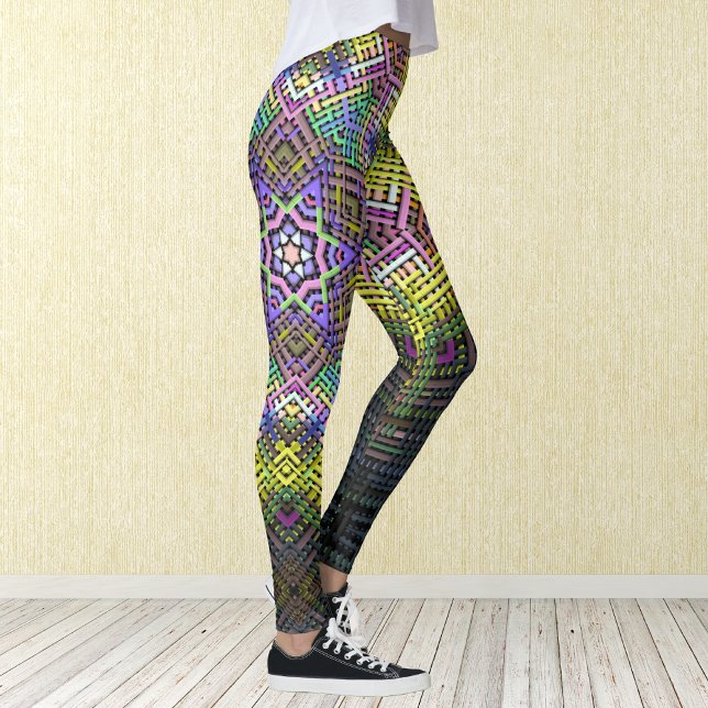 Weave Mandala-Gultens Rosa och Grönt Leggings (Skapare uppladdad)