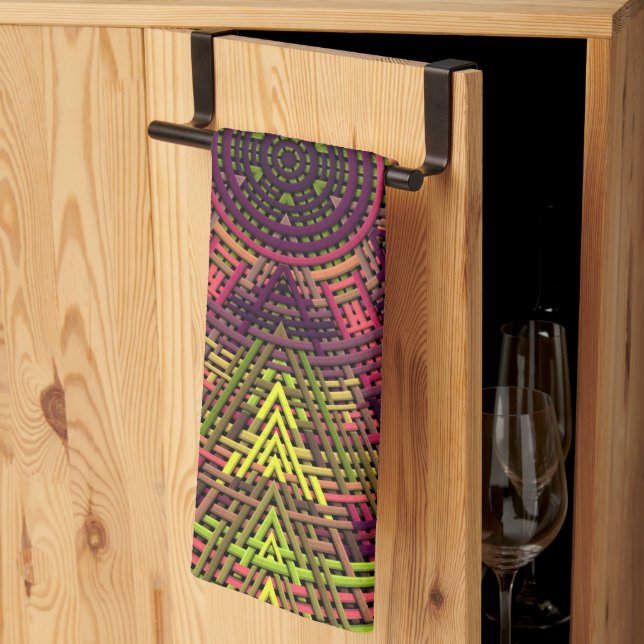 Weave Mandala-Gultens Rosa och Lila Kökshandduk (Thirds Fold)