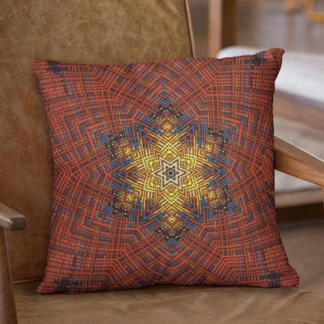 Weave Mandala Orange Gult och Blue Kudde (Skapare uppladdad)