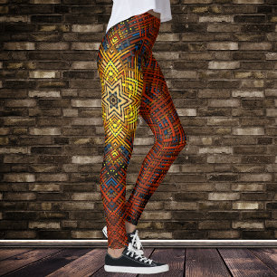 Weave Mandala Orange Gult och Blue Leggings