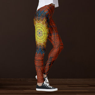 Weave Mandala Orange Gult och Blue Leggings