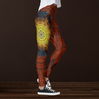 Weave Mandala Orange Gult och Blue Leggings