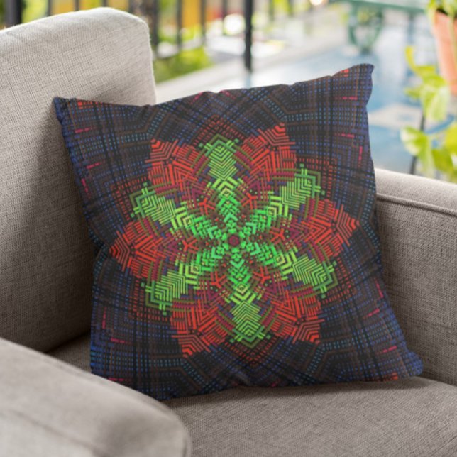 Weave Mandala Red Grönt och Blue Kudde (Skapare uppladdad)