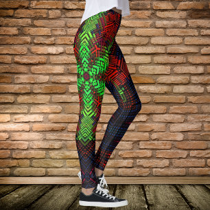 Weave Mandala Red Grönt och Blue Leggings