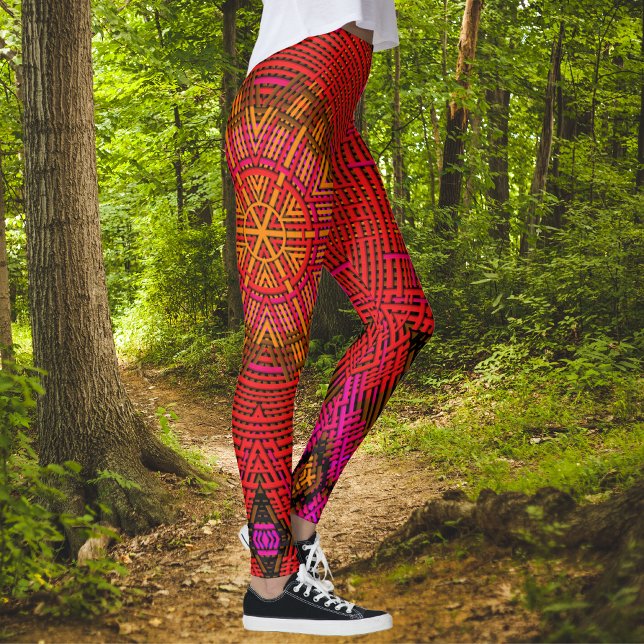 Weave Mandala Red Rosa och Gult Leggings (Skapare uppladdad)
