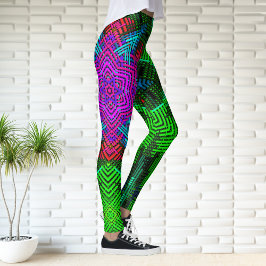Weave Mandala Rosa Blue och Grönt Leggings