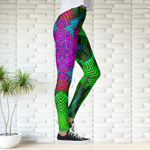 Weave Mandala Rosa Blue och Grönt Leggings