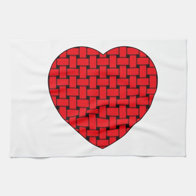 Weaved Red Heart Kökshandduk (Horisontell)