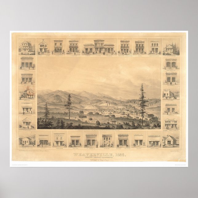 Weaverville, CA. Panoramisk Karta 1856 (1846A) Poster (Framsidan)