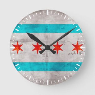 WeaVintage Chicago Statlig flagga Rund Klocka
