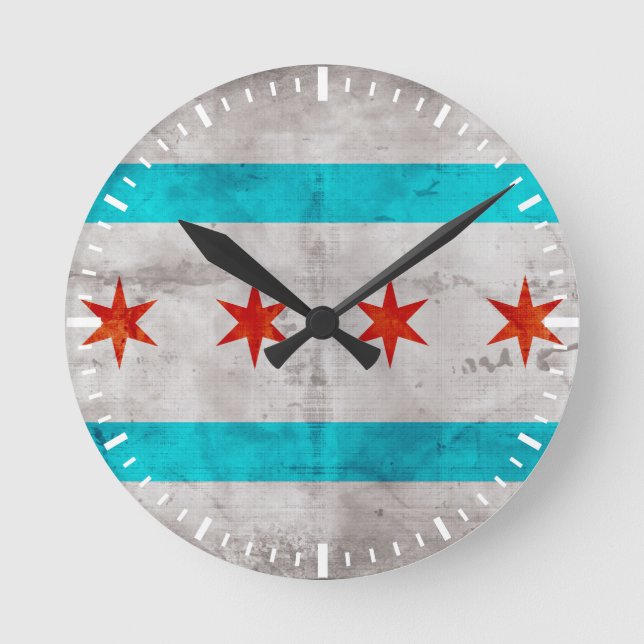 WeaVintage Chicago Statlig flagga Rund Klocka (Framsida)