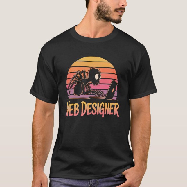 Webbdesigner - Spindel med bärbar dator T Shirt (Framsida)