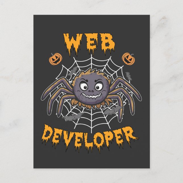Webben Developer Funny Spooky Halloween Spider Helg Vykort (Framsida)