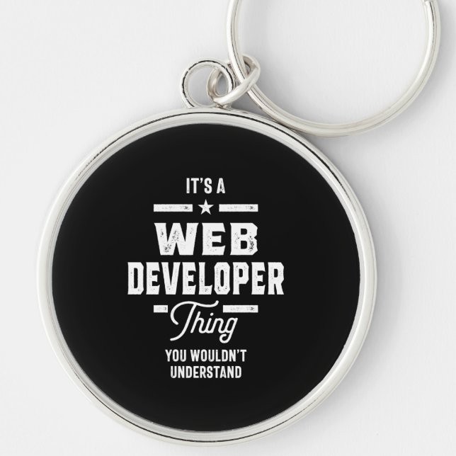 Webben Developer Job Title Gift Rund Silverfärgad Nyckelring (Framsidan)