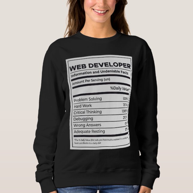 Webben Developer Näringsinformation T Shirt (Framsida)